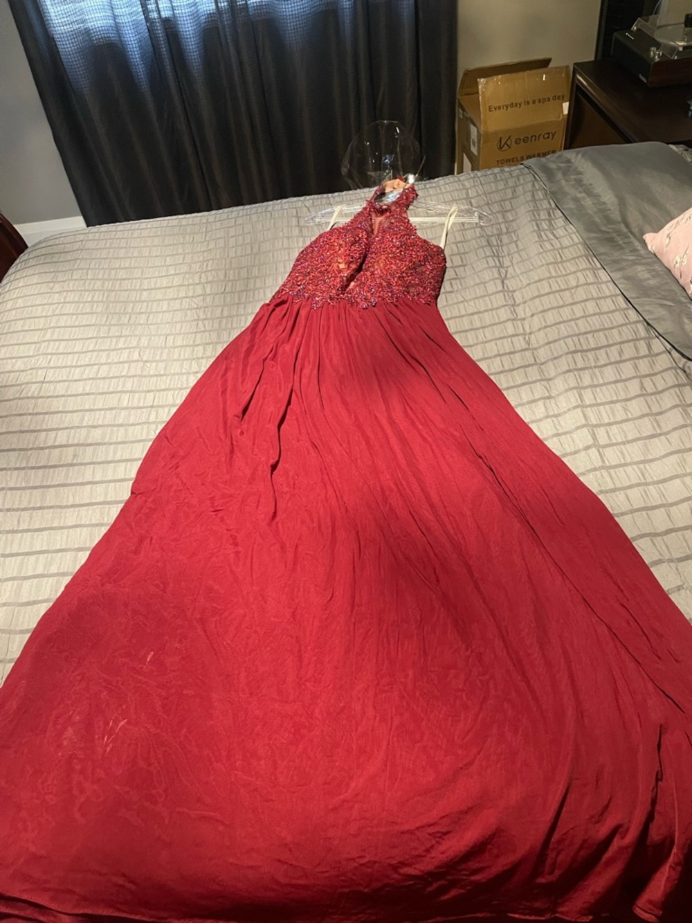 JVN by Jovani Burgundy Beaded Formal Gown